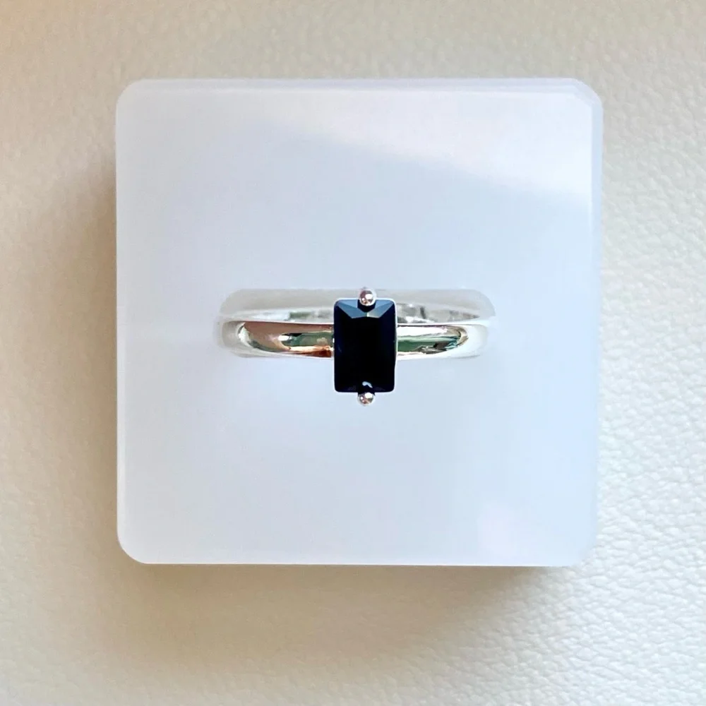 Sterling Silver Ring with Black Rectangular Stone
